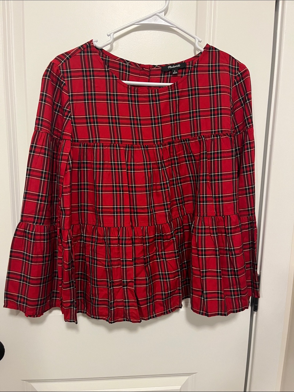 Madewell Red Plaid Tiered Top